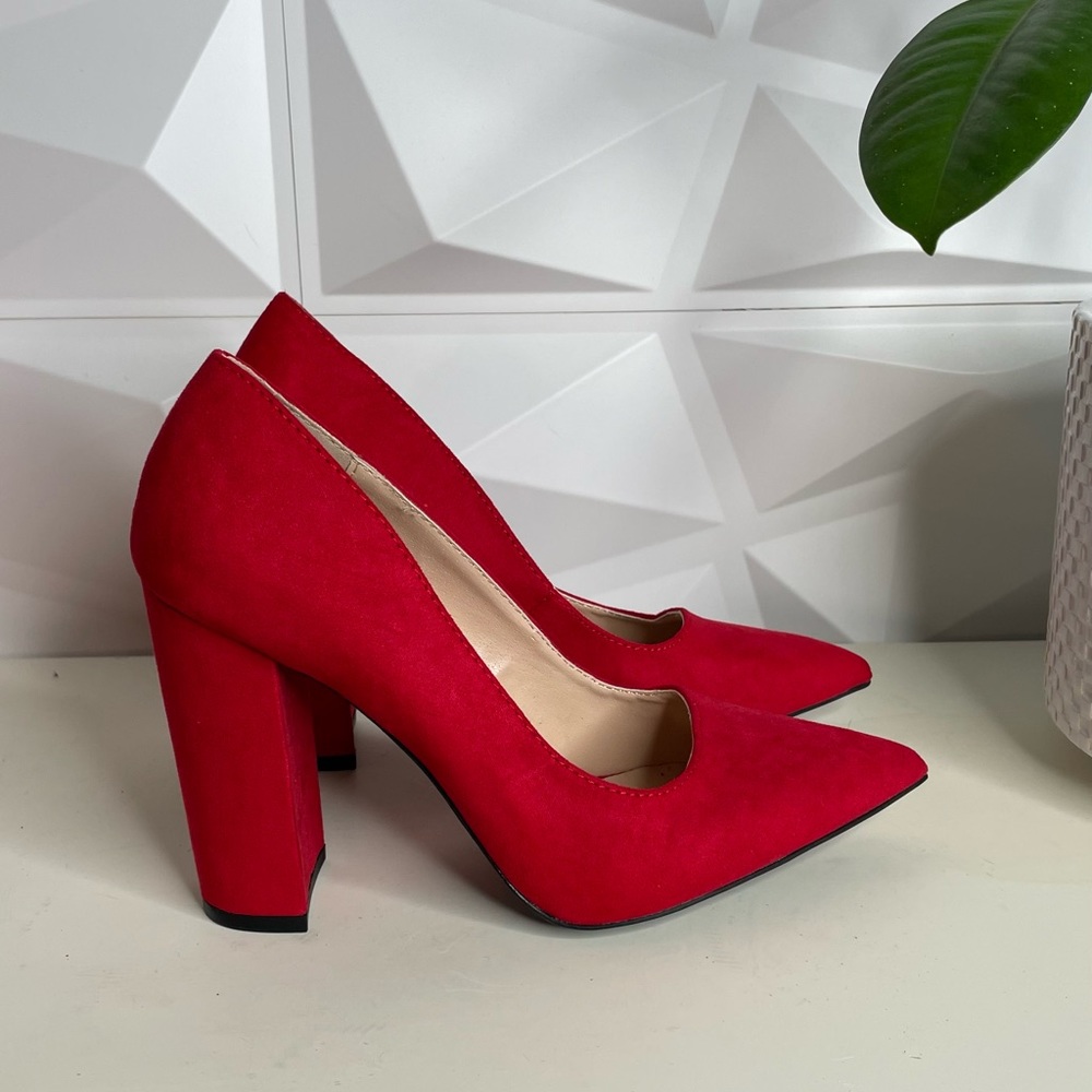 Red Vegan Suede Pumps Heels